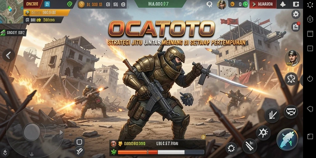 Screenshot OCATOTO menunjukkan pertempuran strategis yang mendebarkan di medan perang.