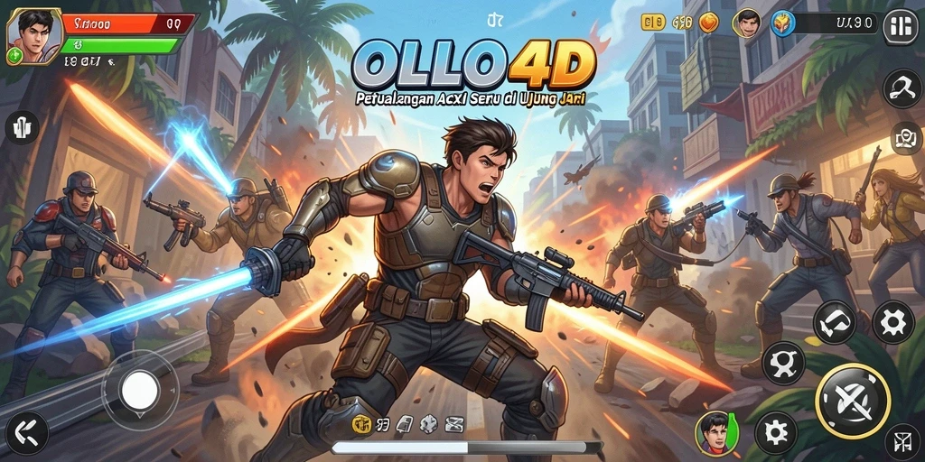 Tangkapan layar utama OLLO4D menampilkan aksi yang mendebarkan dan karakter yang dinamis.