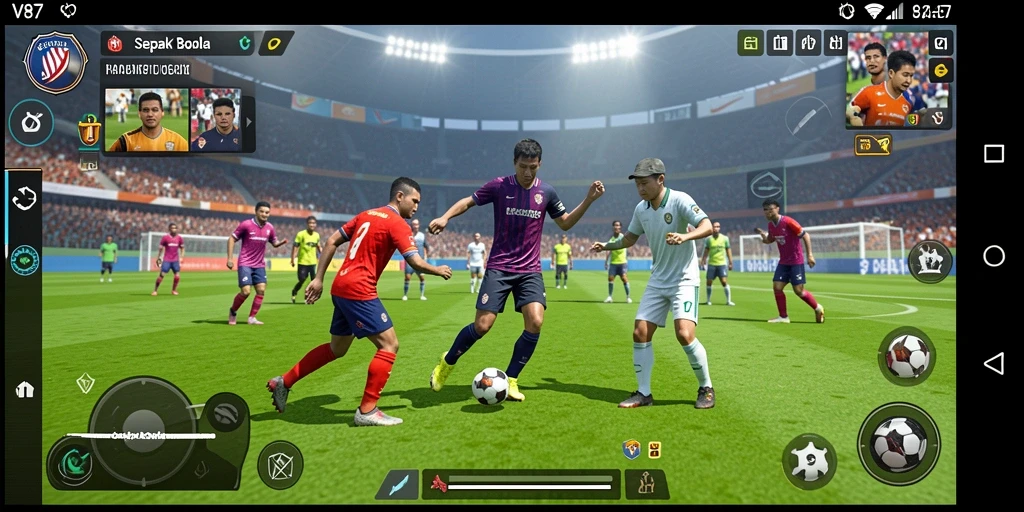 Tangkapan layar V87 menunjukkan aksi sepak bola yang mendebarkan.